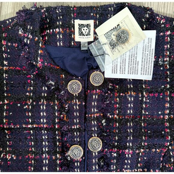 Anne Klein Tweed Kissing Front Jacket with Fringe Royal Purple - Size 6 - $189 - Picture 5 of 10